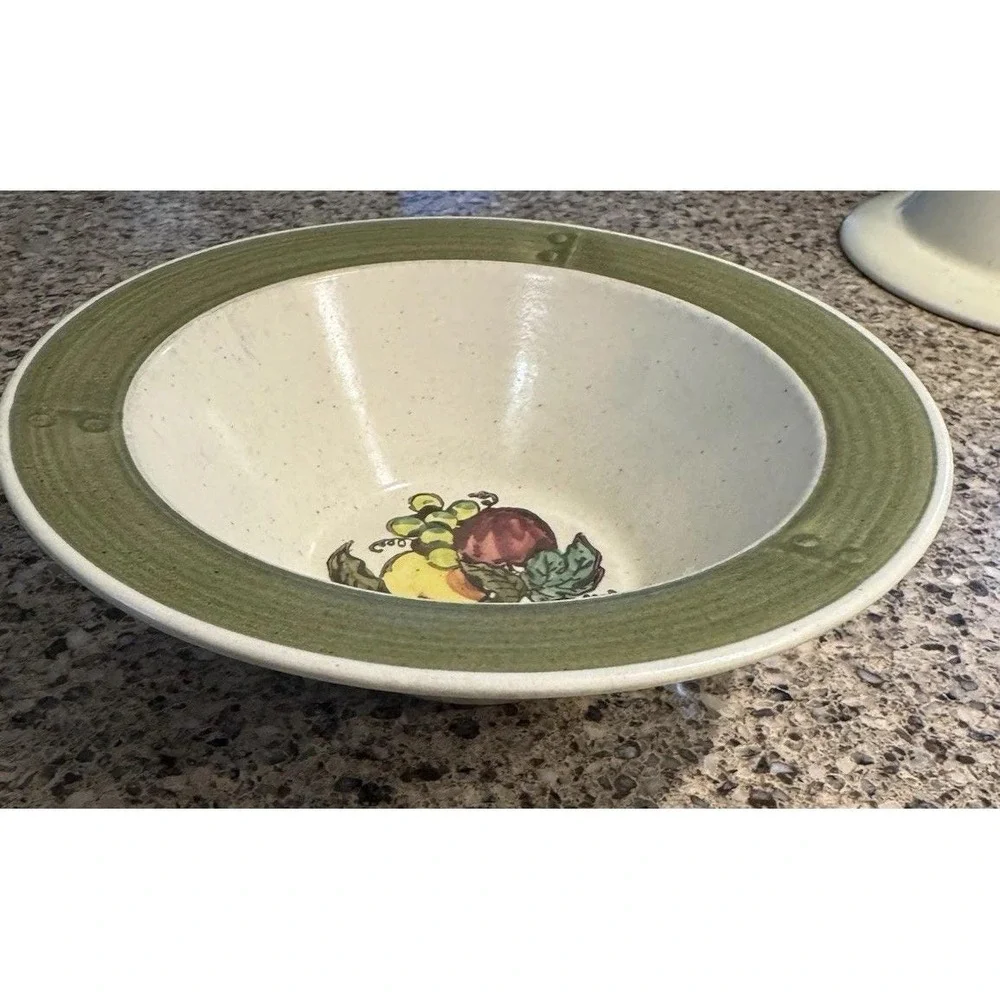 Vintage Metlox Poppytrail Provincial Fruit Green Band Cereal Soup Bowls Set of 4